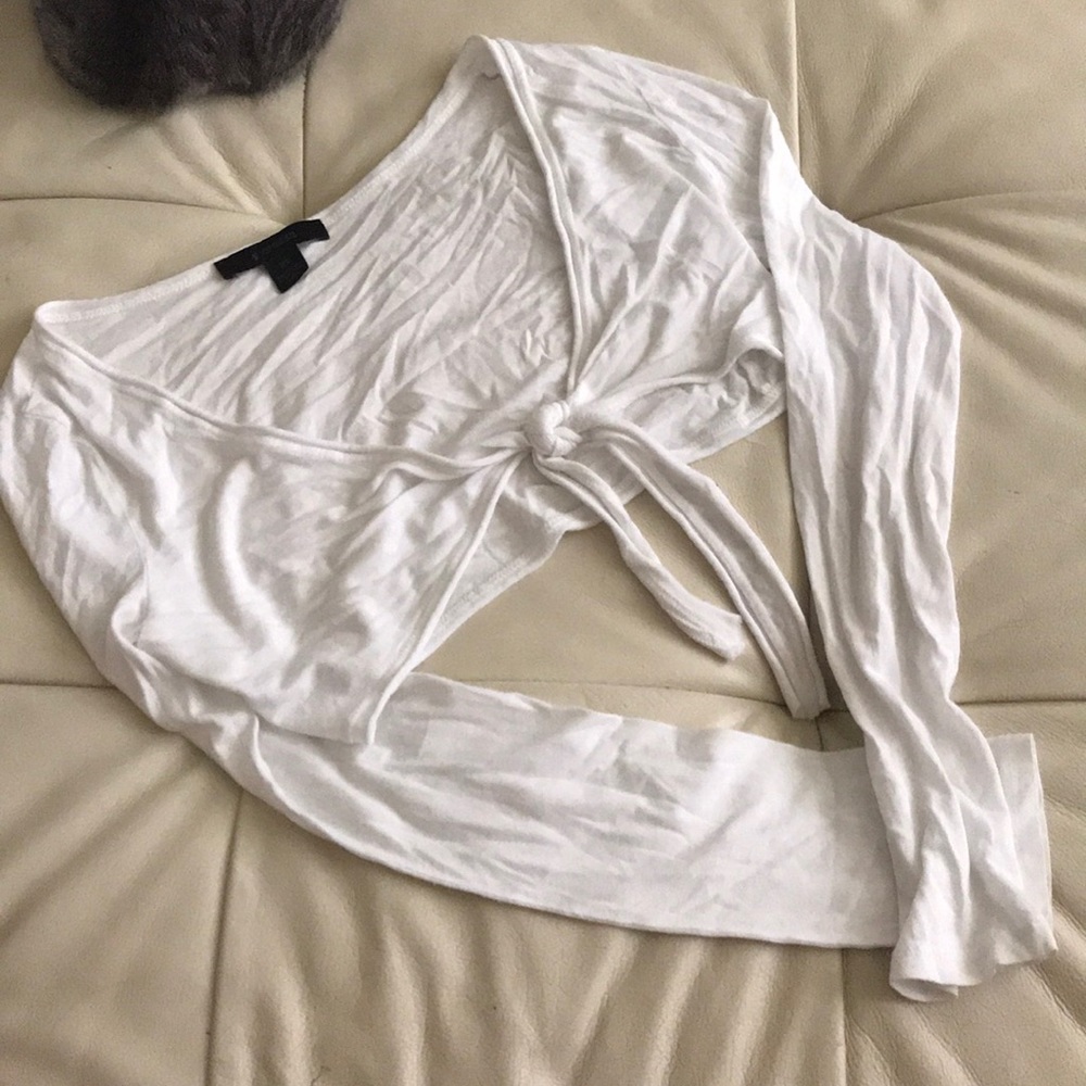 Express Deep V White Tie Crop Top